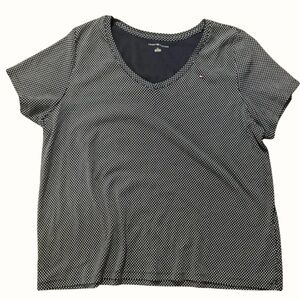 Tommy Hilfiger Women’s 1X Navy White Polka Dot V-Neck T-Shirt 100% Cotton